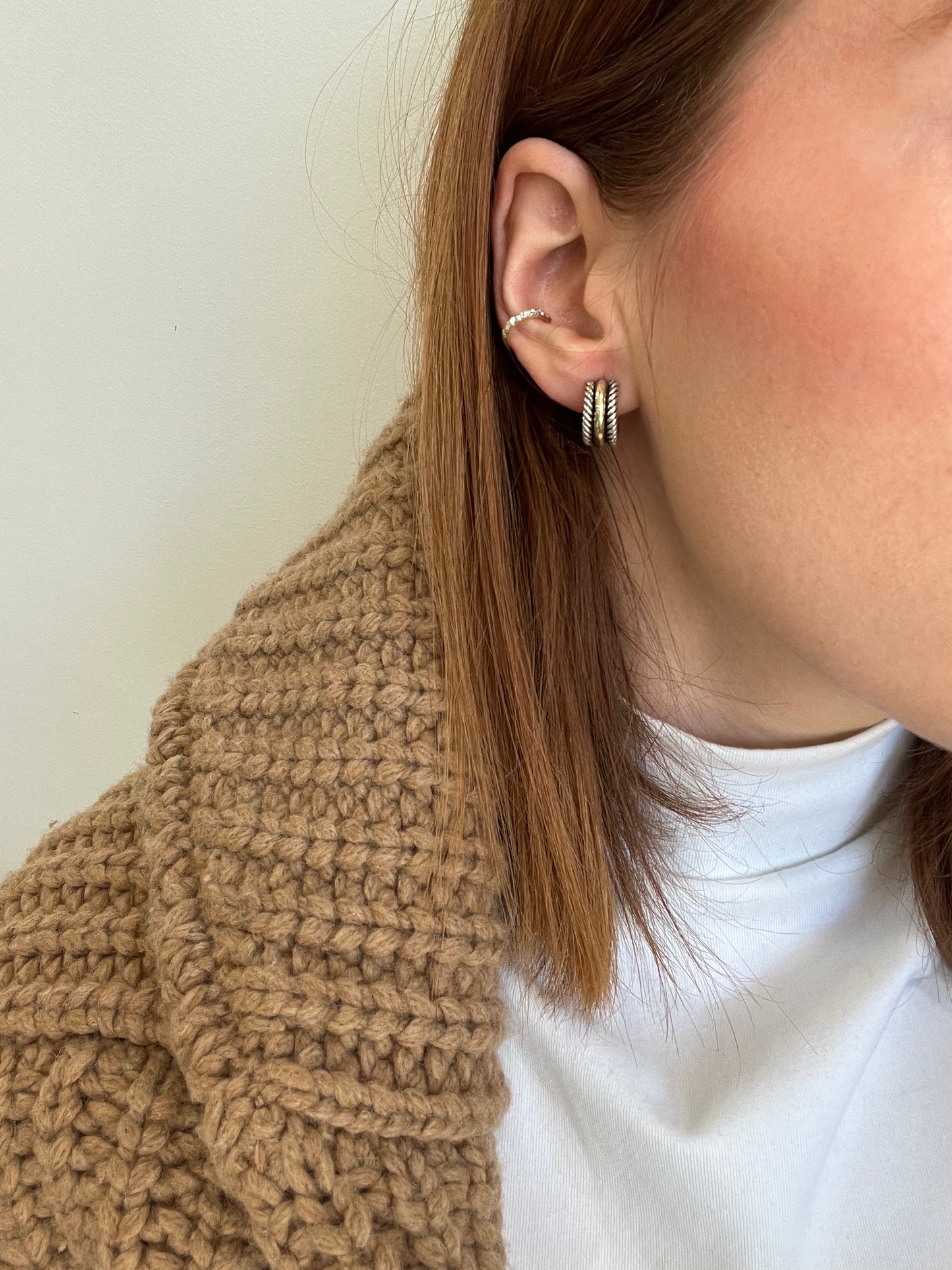 Huggie Hoop Earrings in Sterling Silver with 14K Yellow Gold