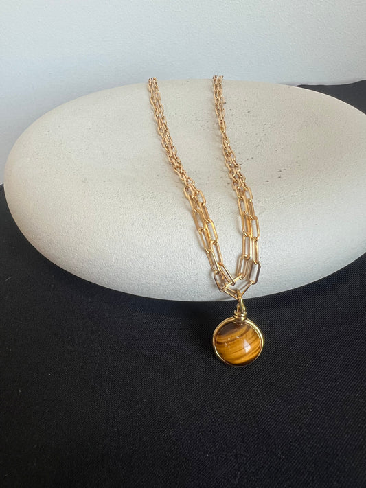 Small Paper Clip Chain with Tigers Eye Charm