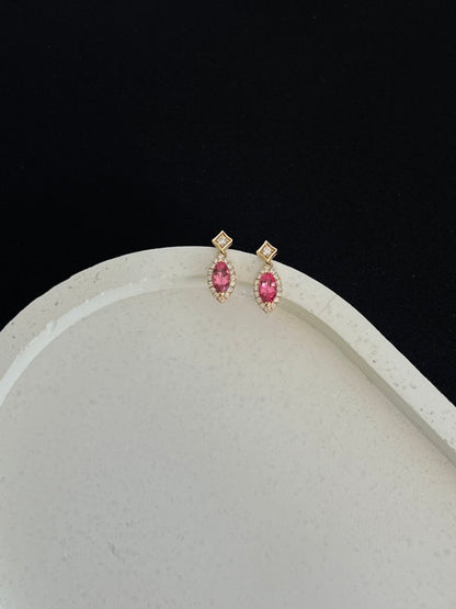 Pink Spinel Halo Drop Earrings
