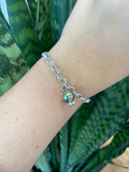 Tahitian Pearl Charm Silver Bracelet