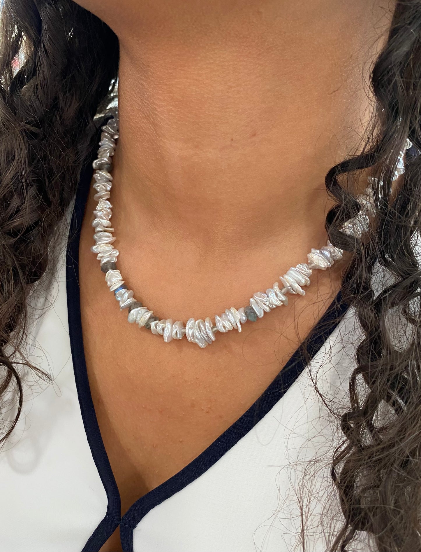 Keshi Pearl and Labradorite Necklace