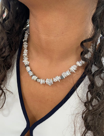 Keshi Pearl and Labradorite Necklace