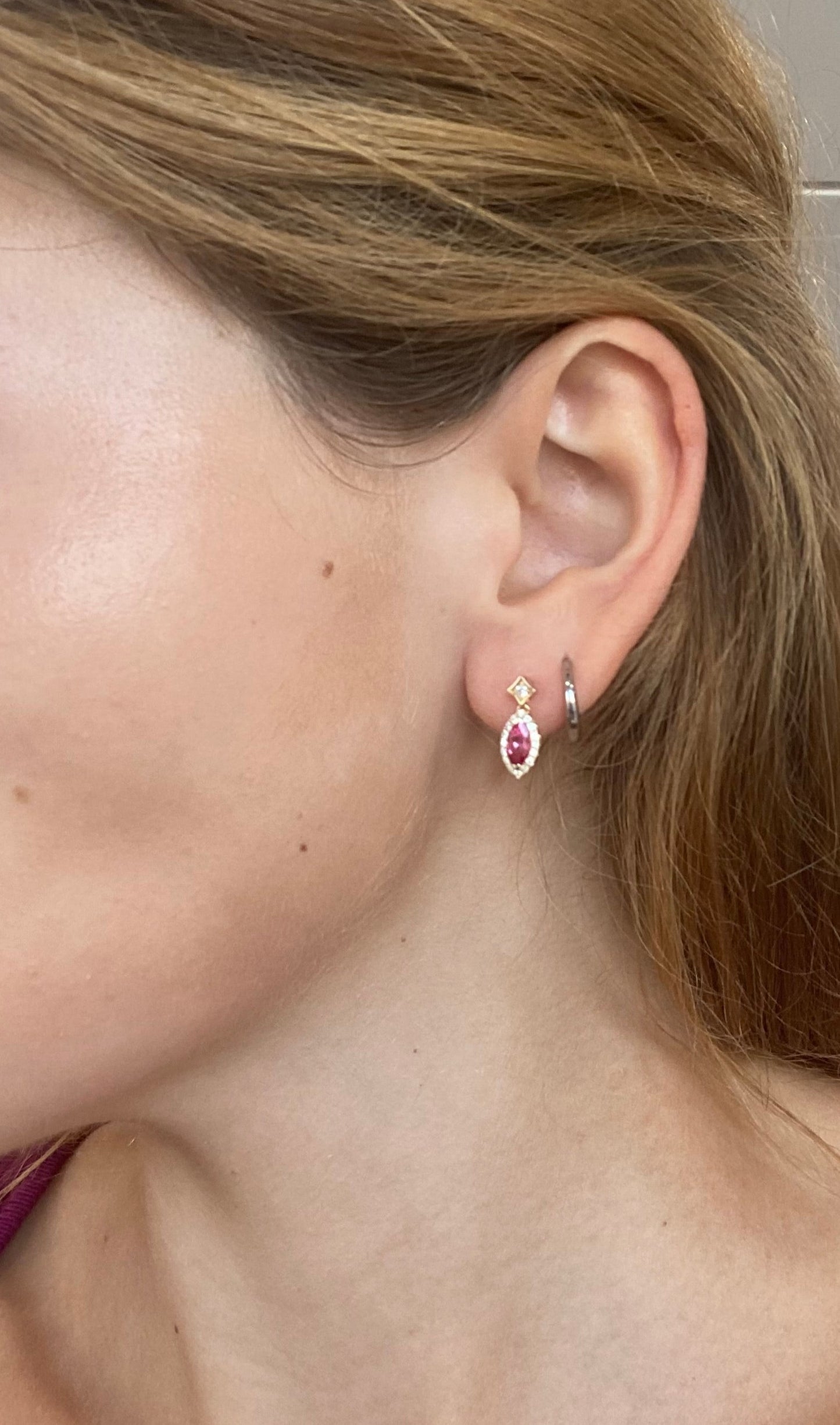 Pink Sapphire Halo Drop Earrings