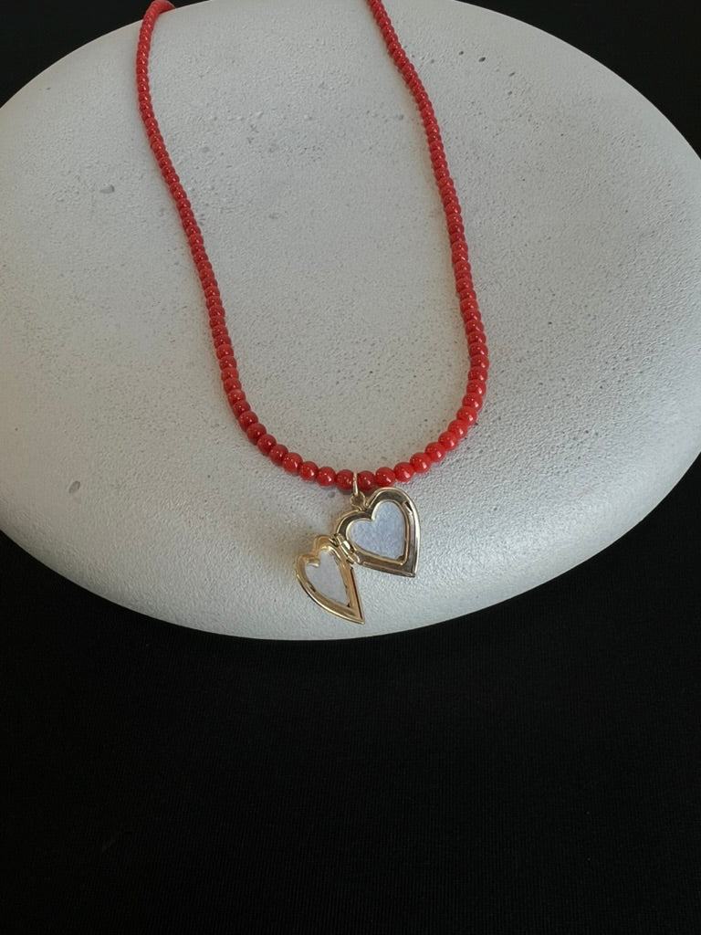Coral Heart Locket Necklace
