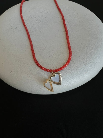 Coral Heart Locket Necklace
