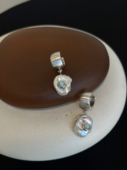 Pearl and Opal on Sterling Silver Hoops
