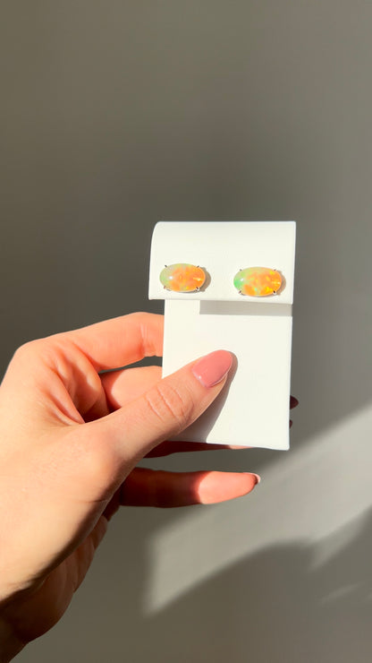 Oval Opal Earrings