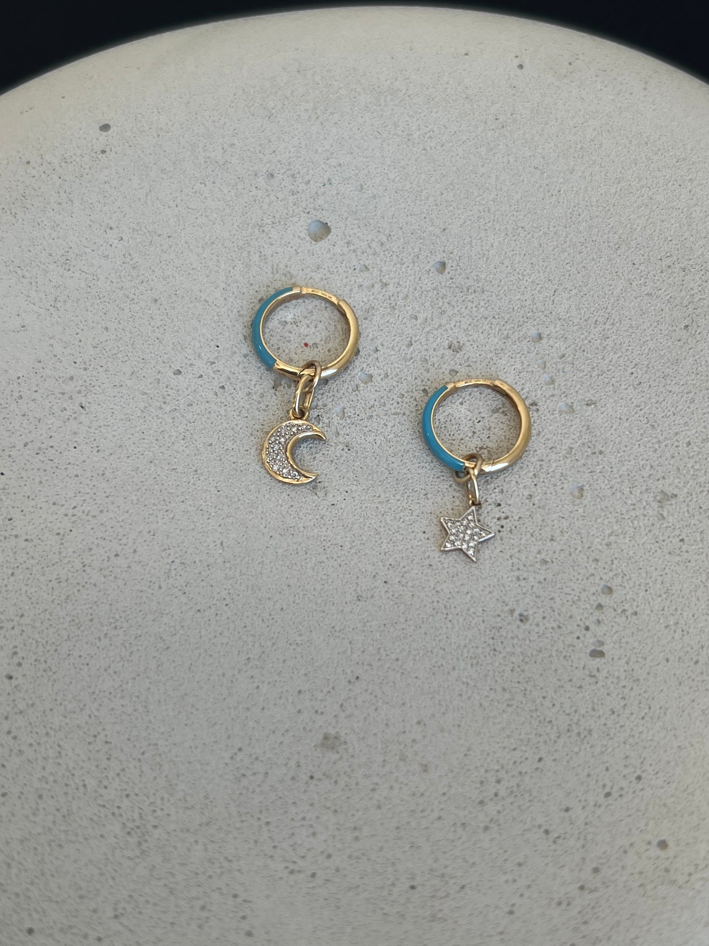 Moon and Star Earrings - Blue Enamel Hoops