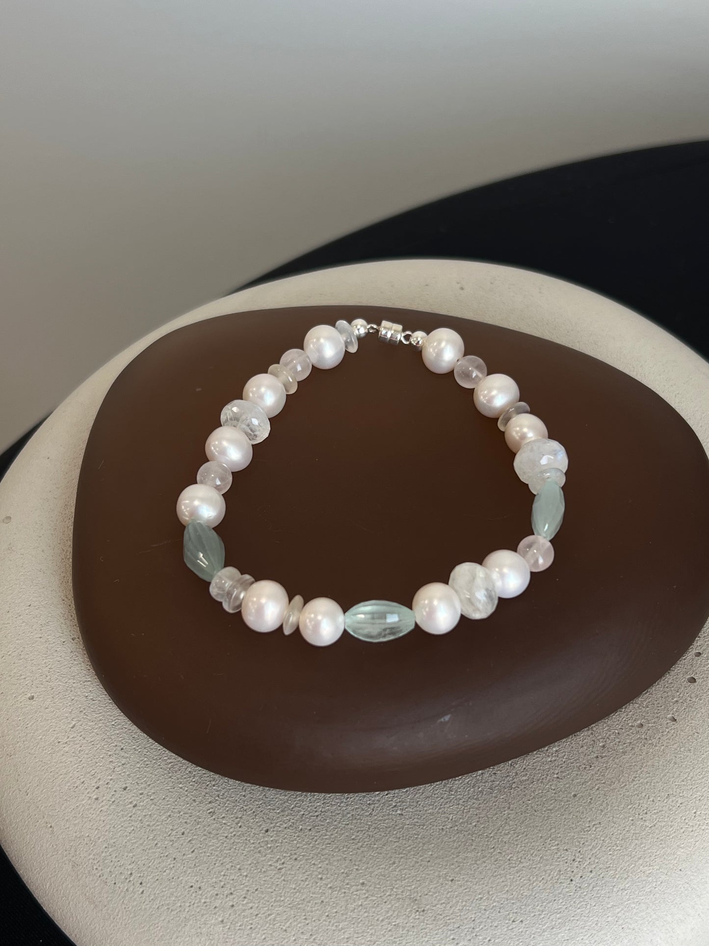 Pearl, Moonstone, Morganite, and Aquamarine Bracelet