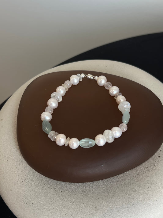 Pearl, Moonstone, Morganite, and Aquamarine Bracelet