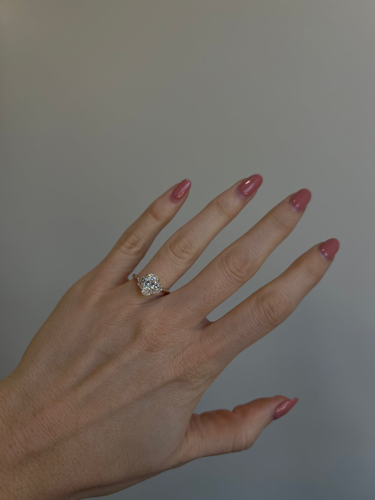 Three Stone Oval and Epaulette Diamond Engagement Ring