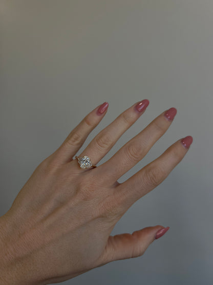 Three Stone Oval and Epaulette Diamond Engagement Ring