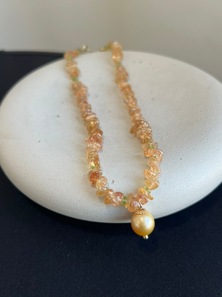 Imperial Topaz, Peridot, and Pearl Necklace