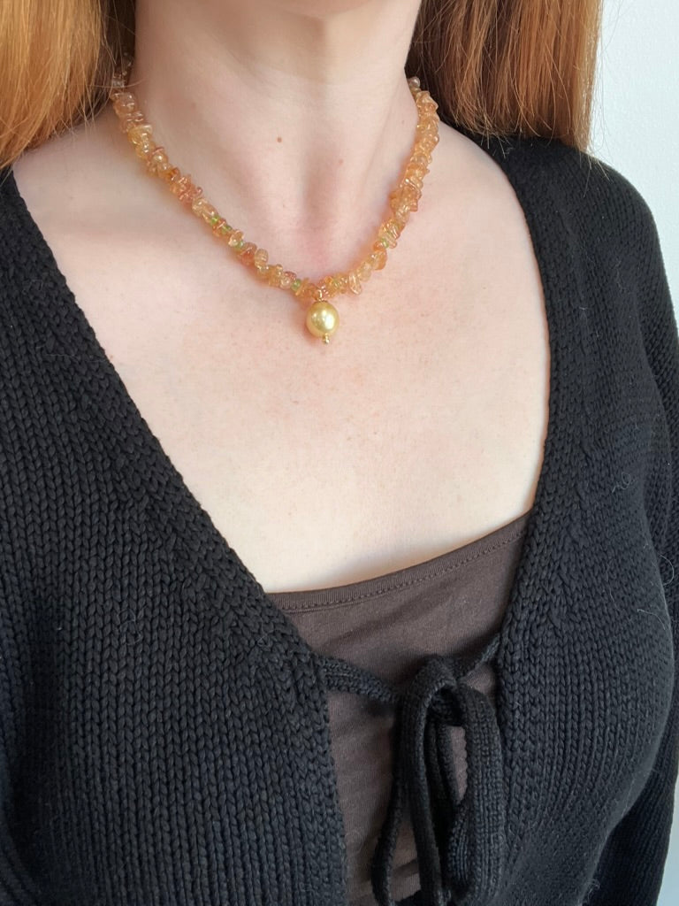 Imperial Topaz, Peridot, and Pearl Necklace