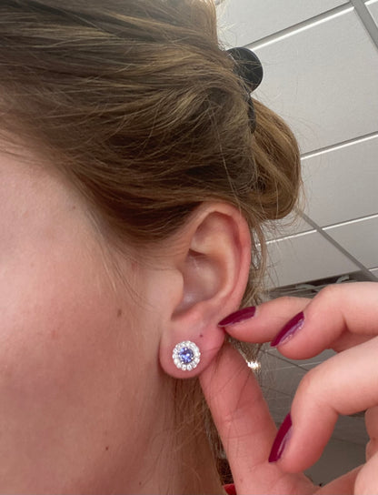 Tanzanite Earrings with Diamond Halo