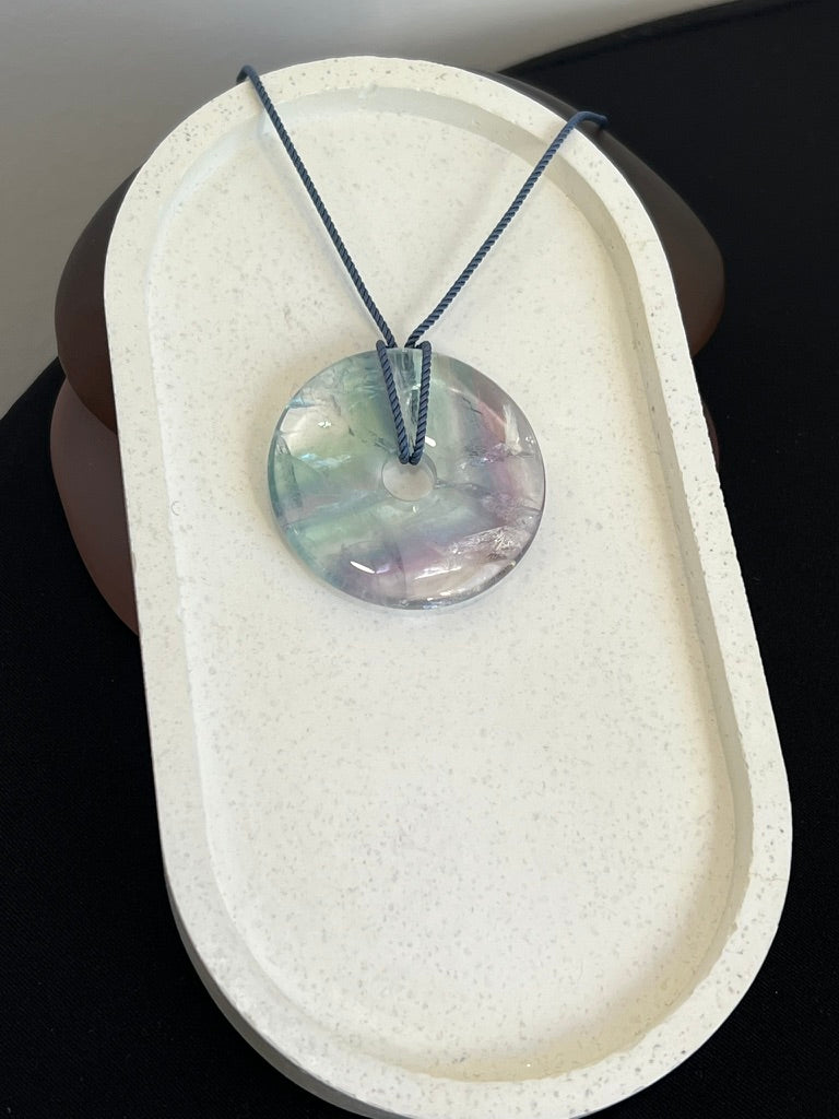 Rainbow Fluorite Disc on Silk