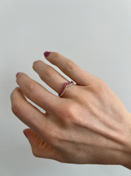 Pink Sapphire and Diamond Chevron Band
