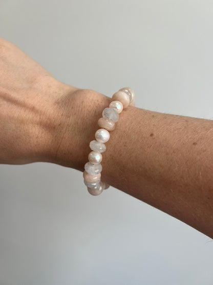 Pearl, Moonstone, and Morganite Bracelet