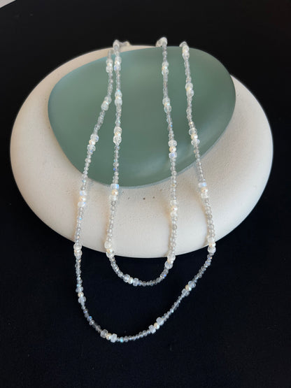 Labradorite, Moonstone, and Pearl Wrap Necklace