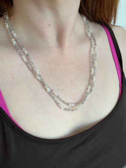 Labradorite, Moonstone, and Pearl Wrap Necklace