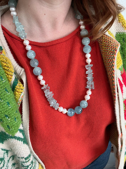 Aquamarine and Freshwater Pearl Necklace