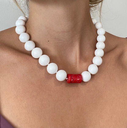 White Agate Cinnabar Necklace