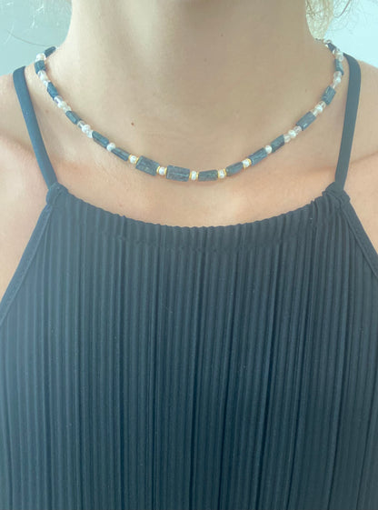 Kyanite and Seed Pearl Necklace