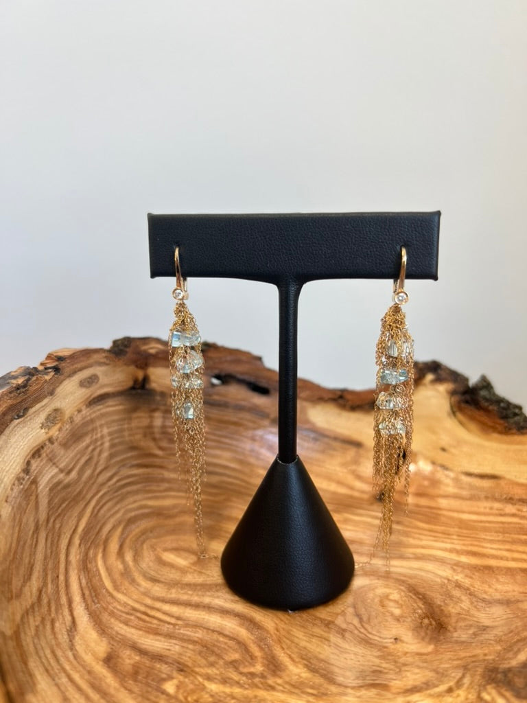 Aquamarine and Gold Fringe Earrings