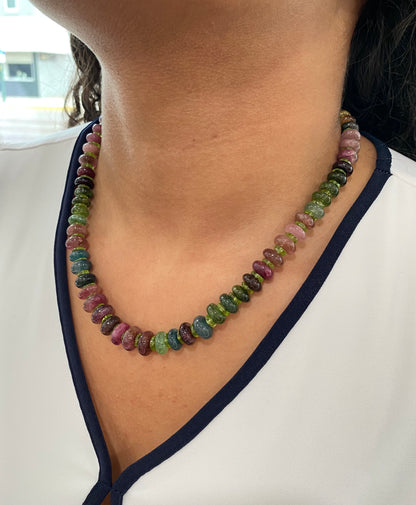Watermelon Tourmaline and Peridot Beaded Necklace
