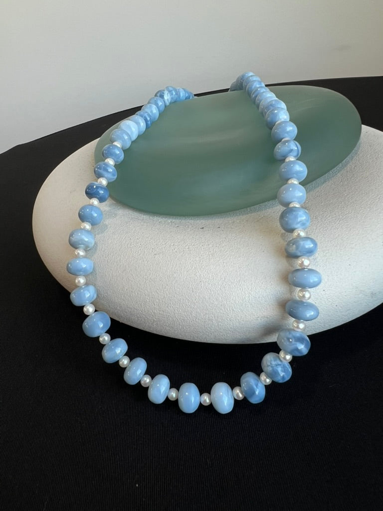 Blue Opal and Pearl Necklace