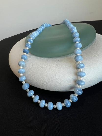 Blue Opal and Pearl Necklace