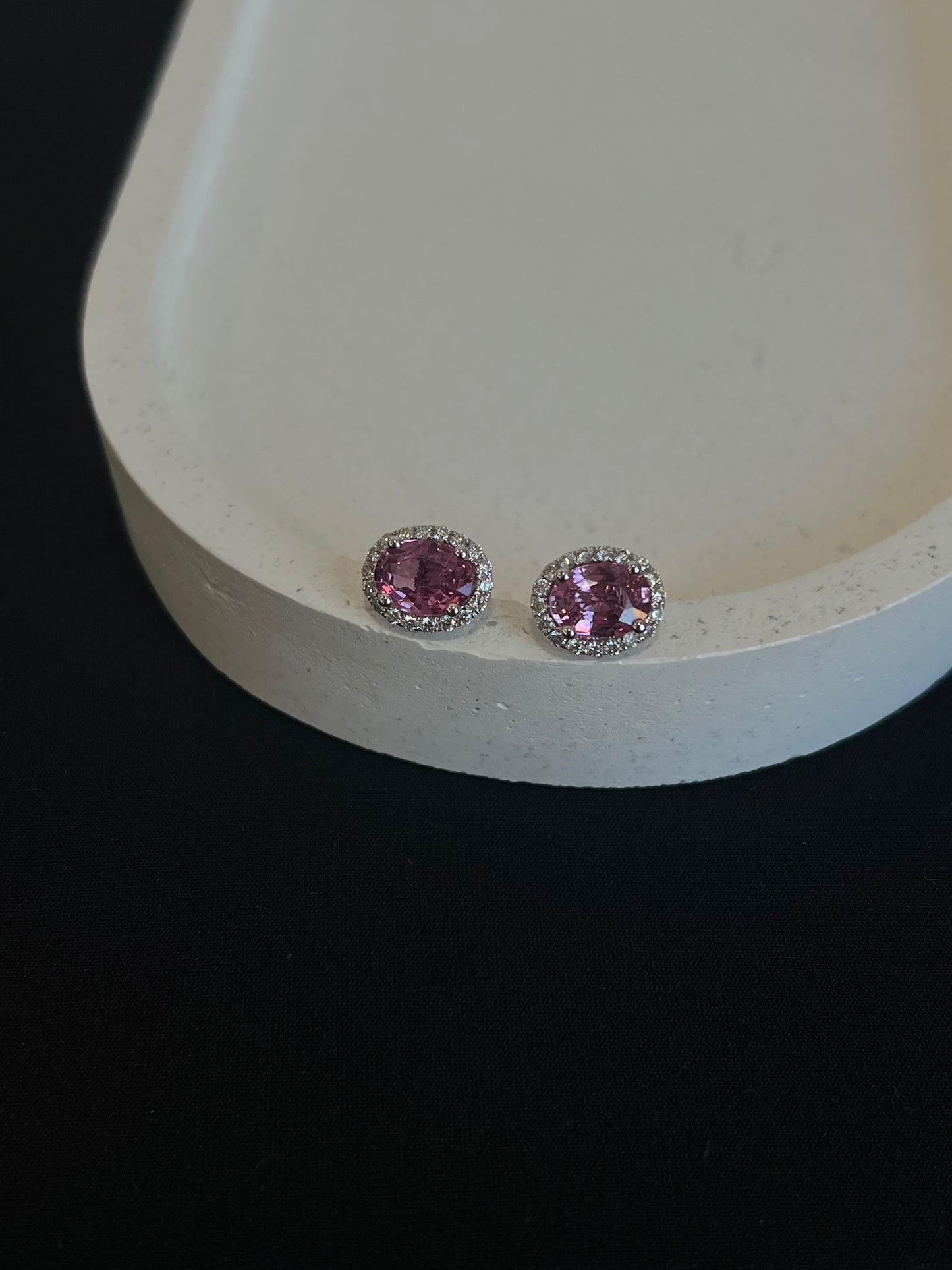 Pink Sapphire Earrings with Diamond Halo