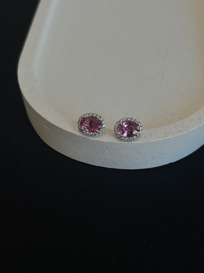 Pink Sapphire Earrings with Diamond Halo