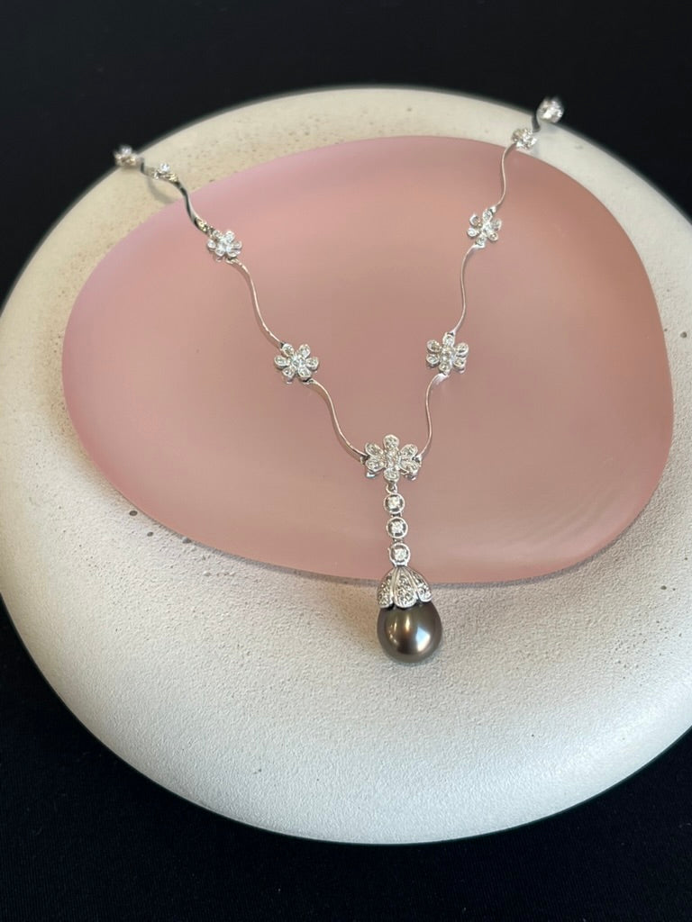 Tahitian Pearl and Diamond Floral Necklace