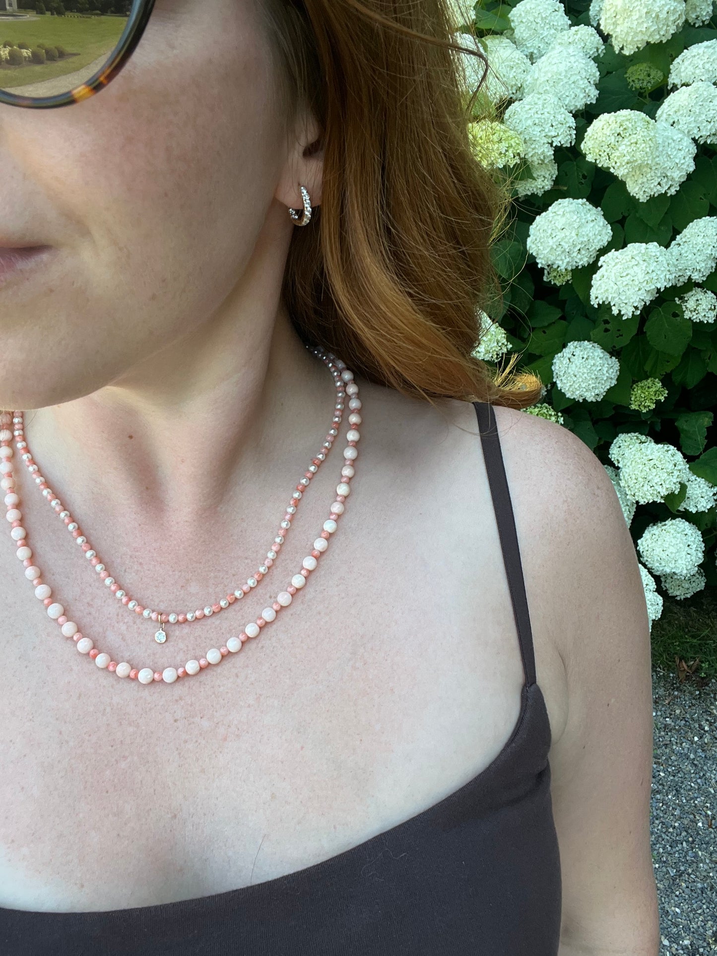 Pearl and Coral Necklace with Diamond Drop