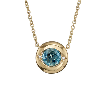 Teal Sapphire and Diamond Evil Eye Necklace