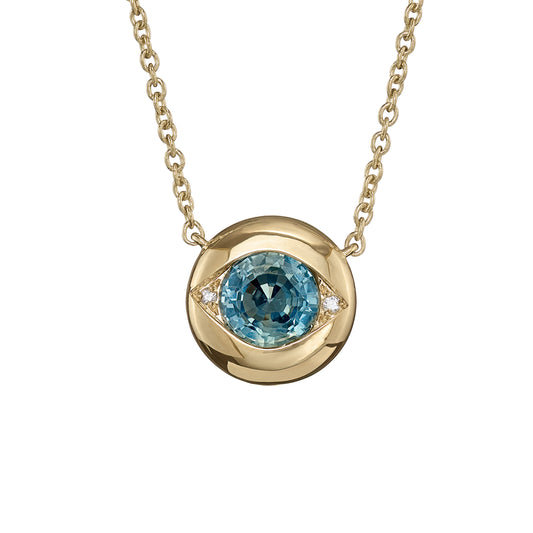 Teal Sapphire and Diamond Evil Eye Necklace