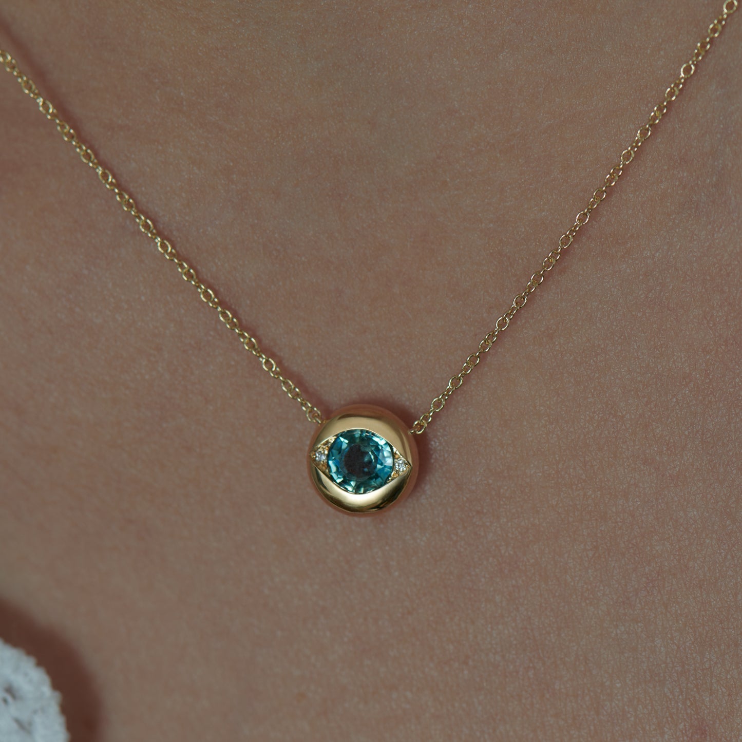 Teal Sapphire and Diamond Evil Eye Necklace
