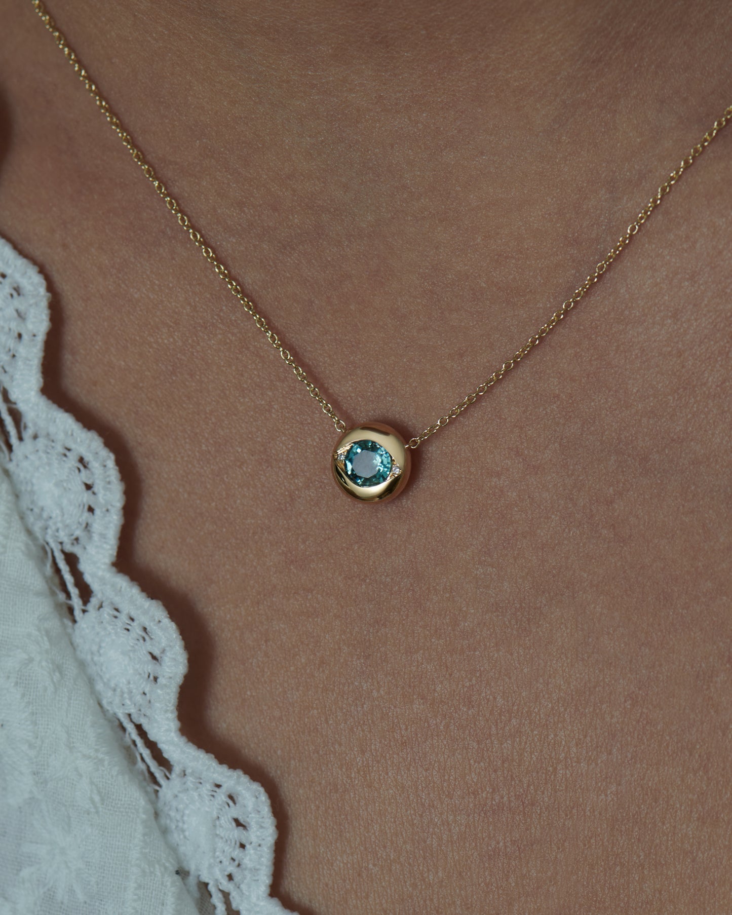 Teal Sapphire and Diamond Evil Eye Necklace