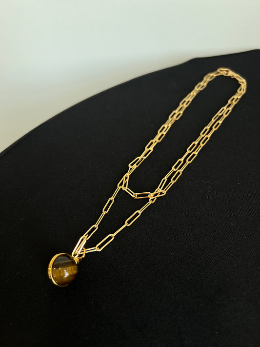 Large Paper Clip Chain with Tigers Eye Charm