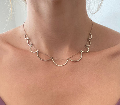 Large Graduated Curve Silver Necklace