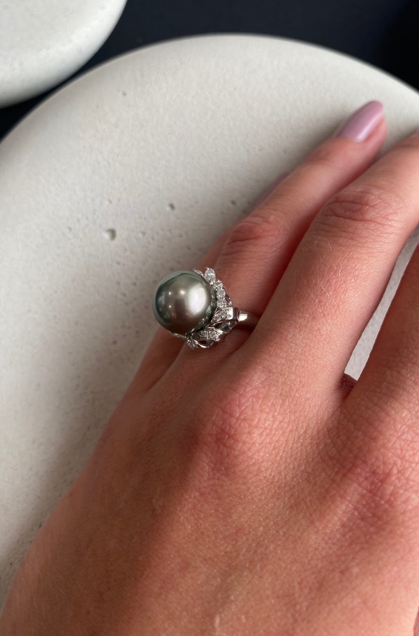 Tahitian Pearl and Diamond Ring