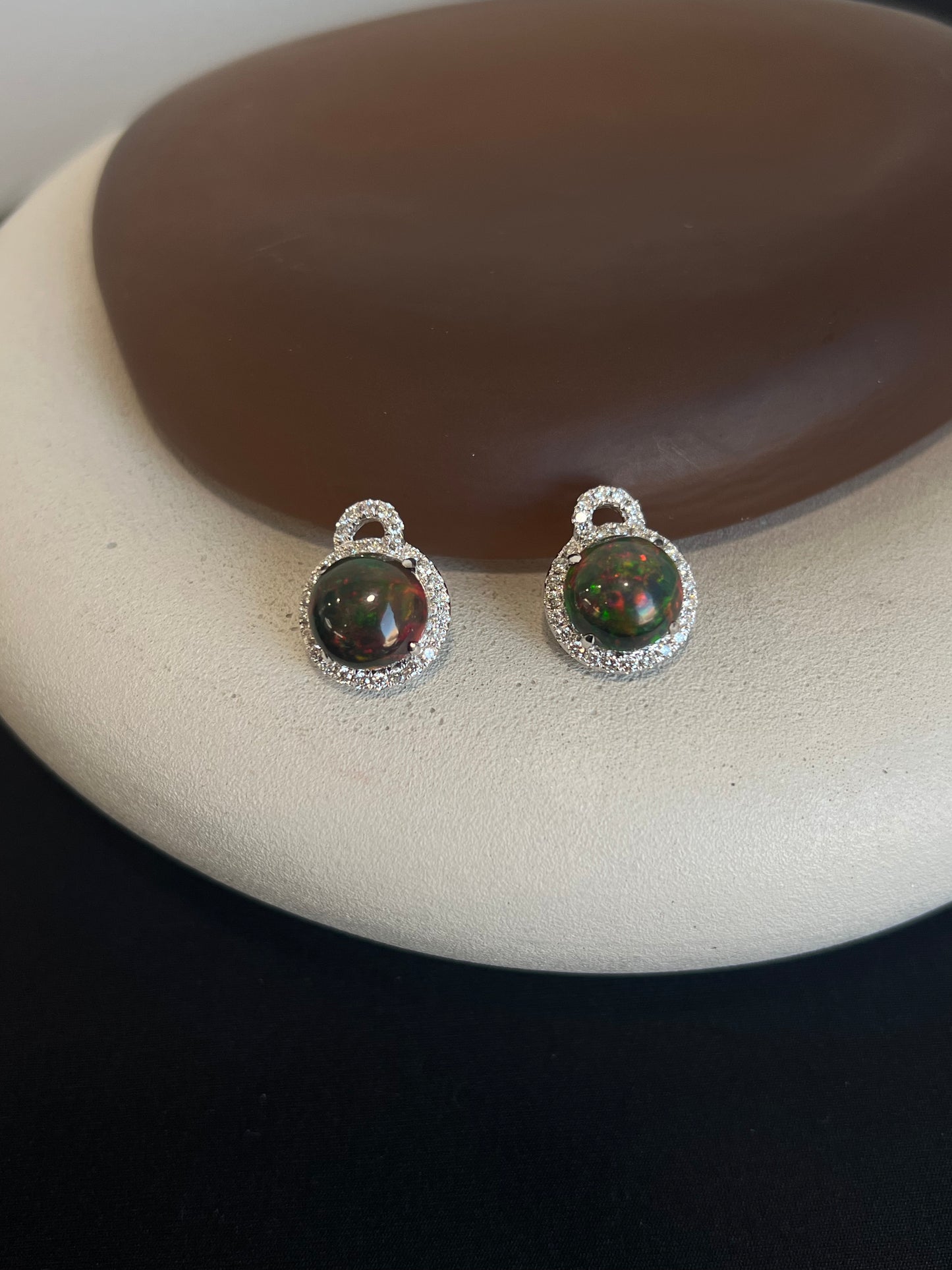 Black Opal and Diamond Earrings
