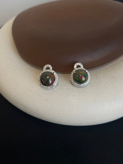 Black Opal and Diamond Earrings