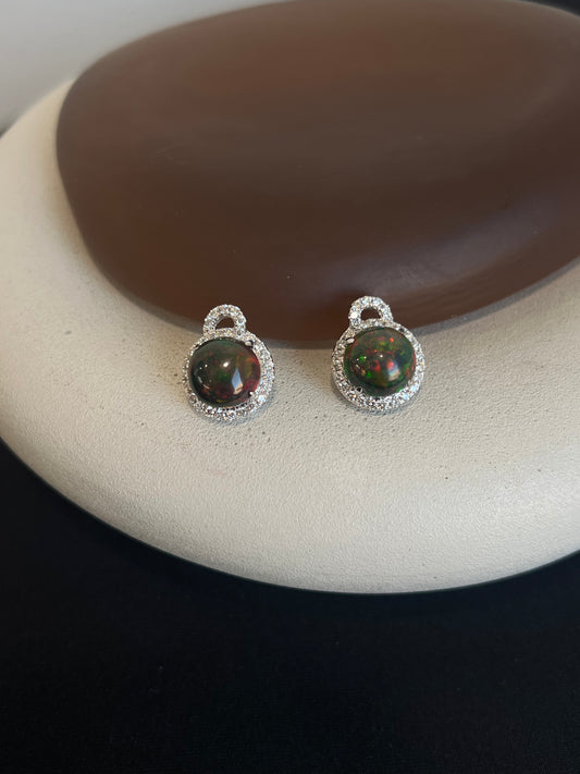 Black Opal and Diamond Earrings
