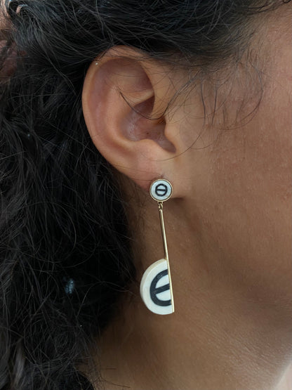 Fossilized Woolly Mammoth Ivory Inlaid Half Circle Earrings