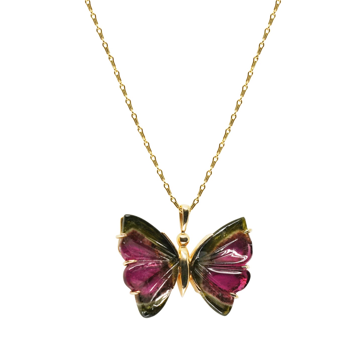 Watermelon Tourmaline Butterfly Pendant