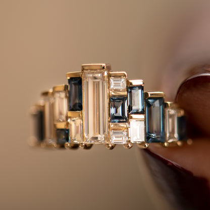 Baguette Cut Sapphire and Diamond Ring