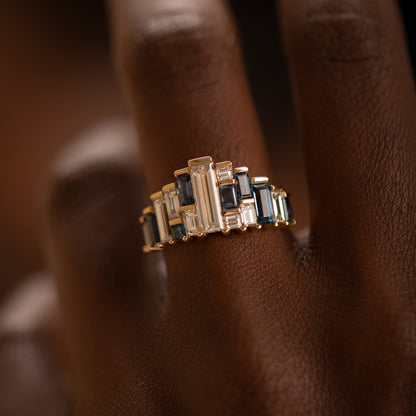 Baguette Cut Sapphire and Diamond Ring