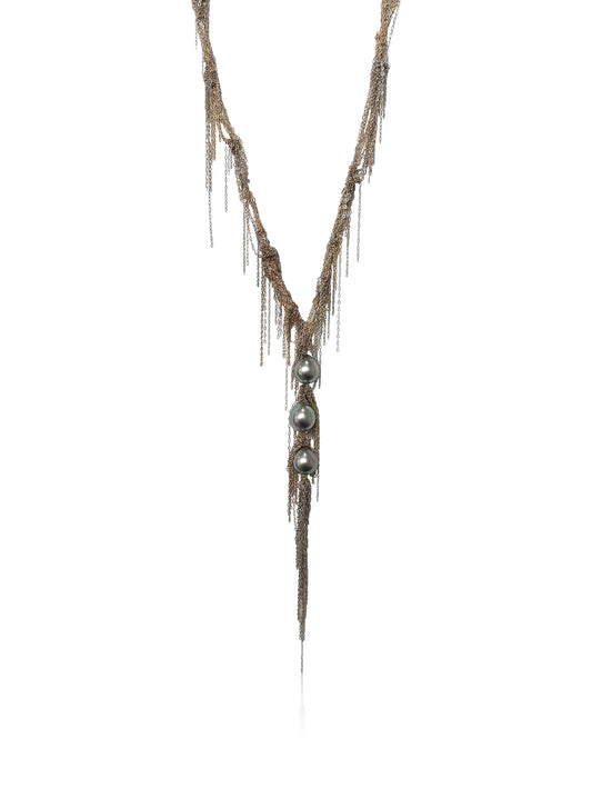 Designer Gold Fringe and Tahitian Necklace